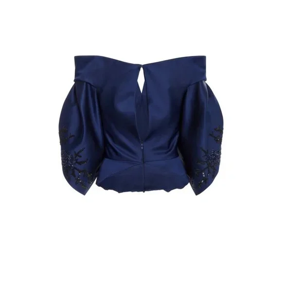 NWT $3K ZAC POSEN DOUBLE FACED DUCHESS SATIN BEADED OFF THE SHOULDER TOP SIZE 8 - Picture 3 of 7